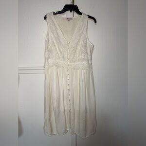 Extra Touch Long White Maxi Whimsy Peasant Lace Button Down Rayon Dress Sz 1X